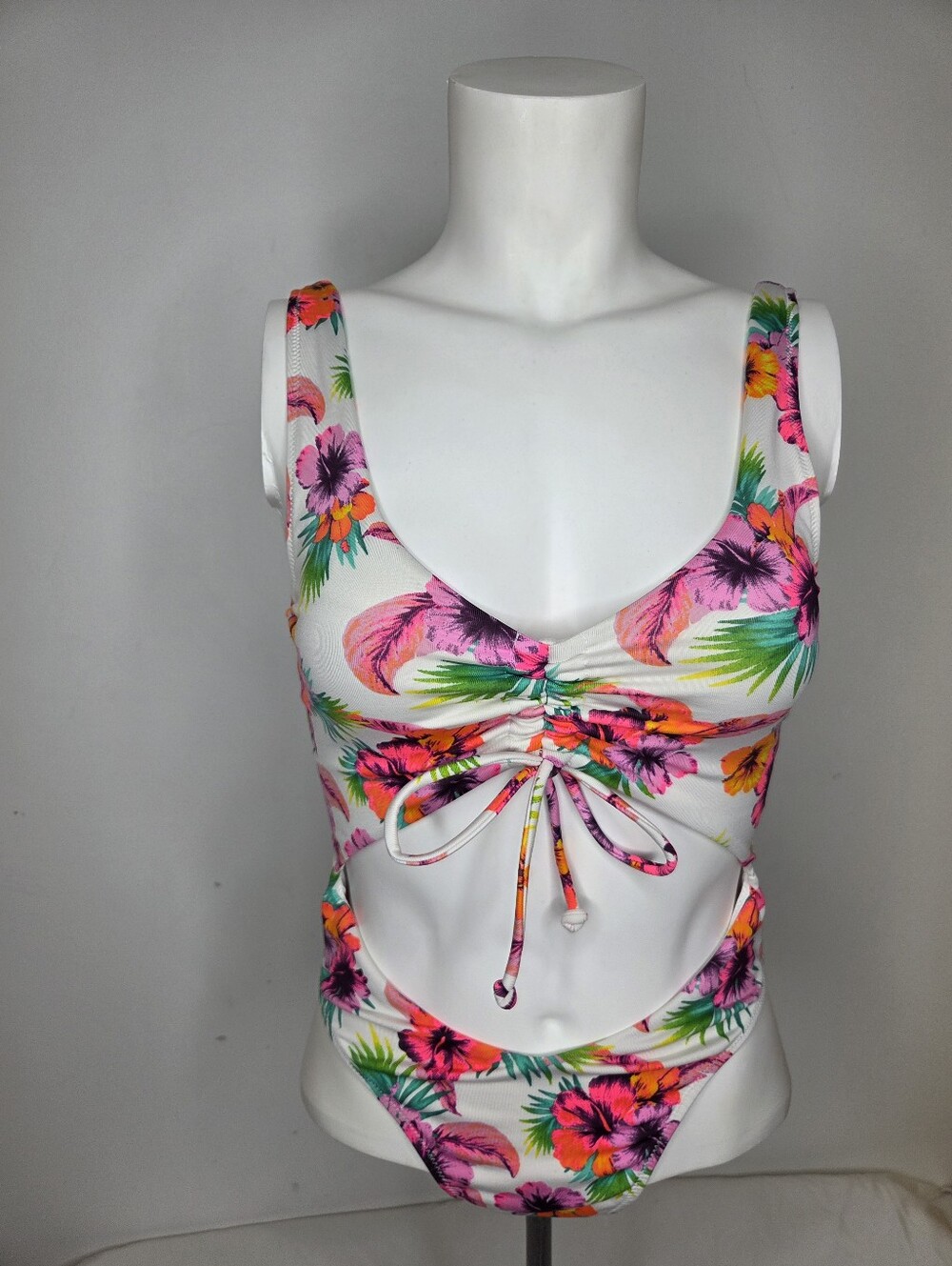 PINK Victoria's Secret Size XS White Tropical Floral Tie-Front One-piece